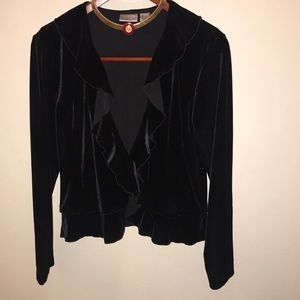 Chico’s Black Velvet Cascade Ruffle Cardigan Size Medium